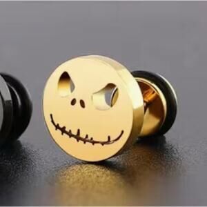 New Gold Alloy Earrings Halloween Jack Skellington Skeleton Skull Studs